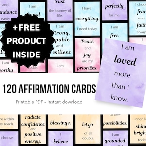 120 AFFIRMATION CARDS - Printable - Instant download - Cards digital - Vision board - Positive affirmation cards + free product inside!