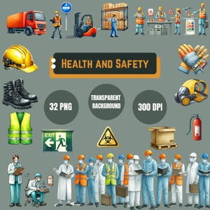 Aquarel gezondheid en veiligheid clipart | Helm png | Signalisatiebodywarmer | Veiligheidsborden | Veiligheid voorop-ontwerp | Beroep clipart | Commercieel gebruik