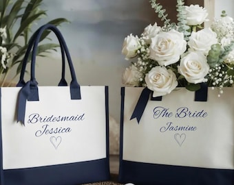 Personalized Tote Bag Wedding - Bridesmaid, Bride & Bachelorette Gifts - Laminated Cotton, Spacious, Gift Ready