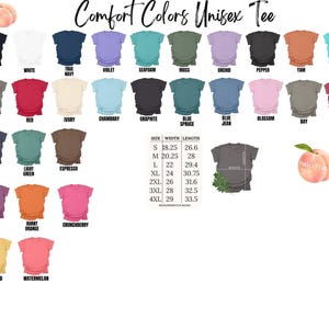 a variety of colorful t-shirts, each with different sizes and styles, arranged in a grid format.