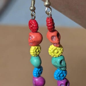 Gay Pride Skull and Flower Rainbow Flag Inspired Earrings