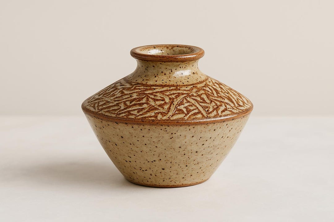 Cream Speckled Ceramic Vase — Handmade Wheel Thrown Pottery — Rustic ...