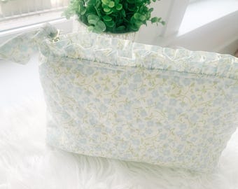 Quilted Zipper Bag, Cosmetic Bag with Ruffle