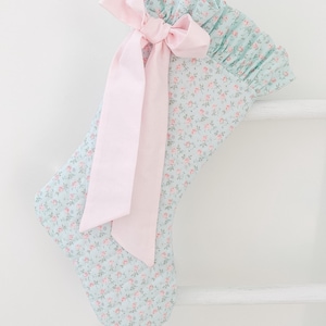 Floral Quilted and Ruffled Christmas Stocking (large blue)