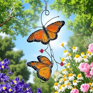 Butterfly stained glass window hangings Mothers Day gift Modern stained glass fly insect Monarch butterfly Custom stained glass suncatcher