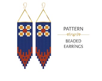 Flower Fringe Beaded Earrings PDF Pattern -  Miyuki Delica 11/0 Beadwork