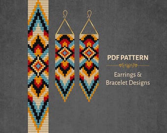 Miyuki Delica Earrings and Bracelet Pattern Bundle, Loom Beading PDF, Native Style
