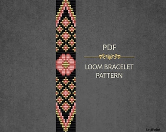 Floral Seed Bead Loom Bracelet Pattern - Miyuki Delica 11/0 Beadwork - Floral Design