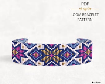 Aztec Boho Loom Bracelet Pattern - Tribal Geometric Beadwork - Miyuki Delica 11/0 PDF Download