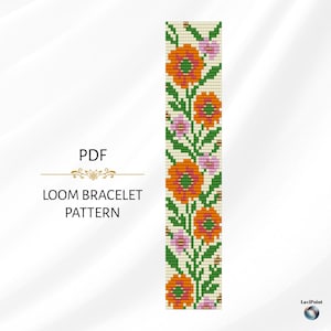 Loom Bead Bracelet Pattern / Digital Loom Bracelet Tutorial / Floral Loom Bracelet Pattern PDF / Bead Loom Design for Miyuki Delica 11/0