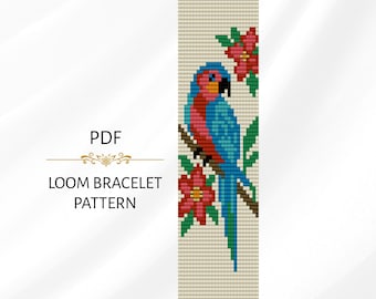 Patroon armband papegaai en bloemen weefgetouw: Miyuki Delica (pdf-download)