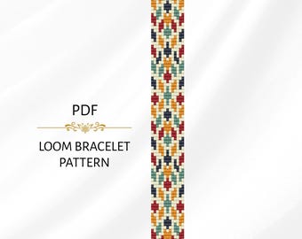 Mosaic Bead Loom Bracelet Pattern: Geometric Miyuki Delica Bead Design (PDF Download)