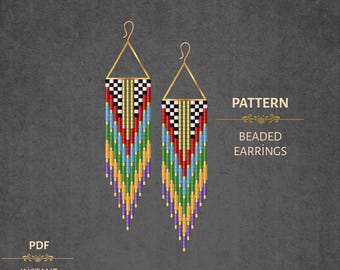 Colorful Beaded Fringe Earrings PDF Pattern -  Miyuki Delica 11/0 Beadwork