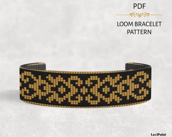 Schwarz und Gold Geometrisches Loom Armband Muster: Miyuki Delica 11/0 (PDF Download)