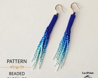 Blue Tube Tassel Bead Earring Pattern -  Miyuki Delica 11/0 Beadwork