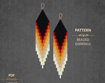 Brick Stitch and  Fringe Ombre Beaded Earrings Pattern PDF -  Miyuki Delica 11/0 Beadwork
