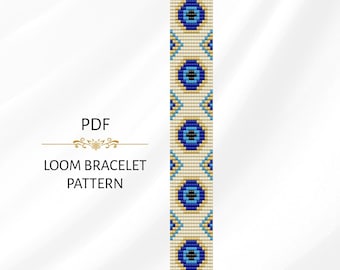 Evil Eye Loom Bracelet Pattern - Blue Bead Design - Miyuki Delica 11/0 PDF Download