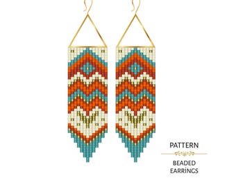 Southwest Tribal Fringe Beaded Earrings PDF Pattern -  Miyuki Delica 11/0 Beadwork