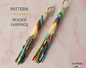 Tube Bead Earrings Pattern / Peyote Fringe Earrings / Miyuki Beadwork