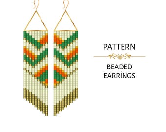 Autumn Chevron Fringe Beaded Earrings PDF Pattern -  Miyuki Delica 11/0 Beadwork