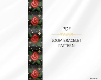 Patrón de pulsera Floral Loom: Miyuki Delica Beadwork (Descarga PDF)