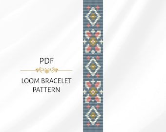 Patrón de pulsera de cuentas florales en telar: Boho Miyuki Delica (Descarga PDF)