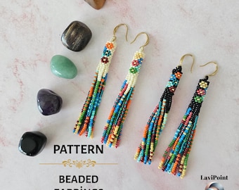 Beaded Tassel Earring Pattern Bundle - Floral Fringe Earrings - Miyuki Fringe - Tubular Peyote Design