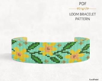 Patroon madeliefje bloemen weefgetouw: Miyuki Delica-kralenwerk (pdf-download)
