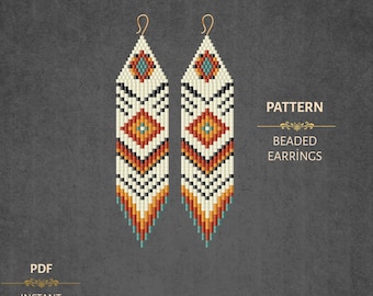 Brick Stitch and  Fringe Beaded Earrings Pattern PDF -  Miyuki Delica 11/0 Beadwork