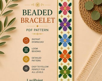 Patrón de pulsera Floral Loom: Miyuki Delica Beadwork (Descarga PDF)