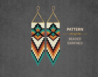 Seed Bead Fringe Earrings PDF Pattern -  Miyuki Delica 11/0 Beadwork - Tribal Design
