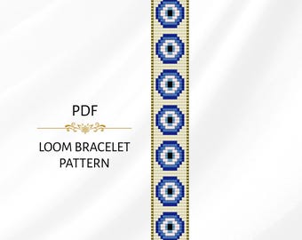Evil Eye Loom Bracelet Pattern - Blue Bead Design - Miyuki Delica 11/0 PDF Download