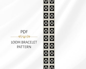 Black & White Geometric Loom Bracelet Pattern: Miyuki Delica (PDF Download)