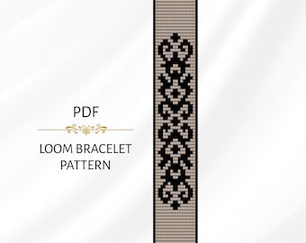 Geometrisches Perlen Loom Armband Muster: Schwarz & Grau Miyuki Delica (PDF Download)