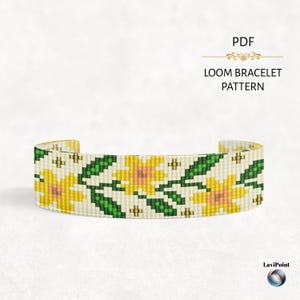 Daisy Floral Loom Bracelet Pattern - Miyuki Delica Beadwork (PDF Download)