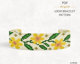 Armbandpatroon madeliefje bloemen weefgetouw - Miyuki Delica-kralenwerk (pdf-download)