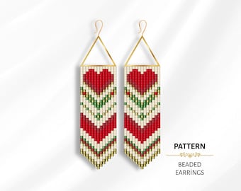 Heart Fringe Beaded Earrings PDF Pattern -  Miyuki Delica 11/0 Beadwork - Valentine Day