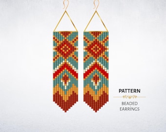 Ethnic Design Fringe Beaded Earrings PDF Pattern -  Miyuki Delica 11/0 Beadwork