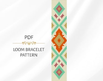 Boho Diamond Loom Bracelet Pattern: Tribal Geometric Miyuki Delica Bead Design (PDF Download)