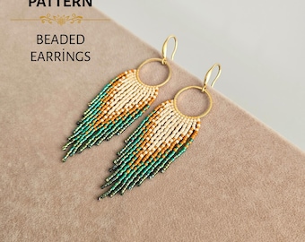 Brown and Green Beaded Fringe Earring Pattern PDF -  Miyuki Delica 11/0 Beadwork
