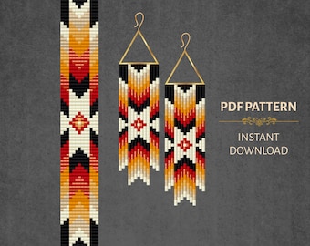 Miyuki Delica Earrings and Bracelet Pattern Bundle, Loom Beading PDF, Native Style PDF