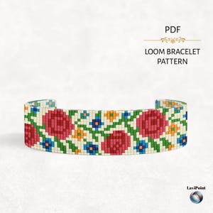 Red Rose Loom Bracelet Pattern: Folk Floral Design (PDF Download)
