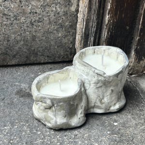 Gloss grey marbled candle duo