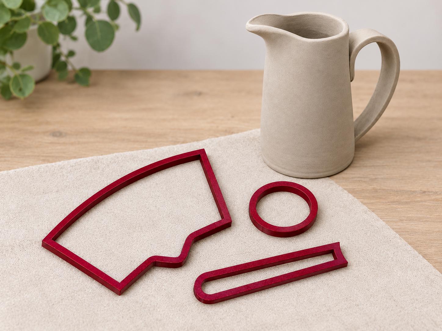 3D printed pitcher clay cutter set from Nerdworks Collective