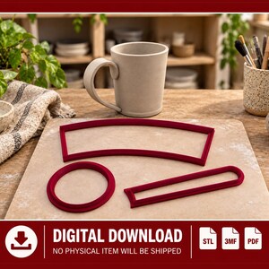 Short Tapered Mug Pottery Project Cutter Set | STL, 3MF and PDF Digital Files