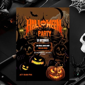 Animated Halloween Costume Party Invitation: Spooky Orange & Black Video Invite