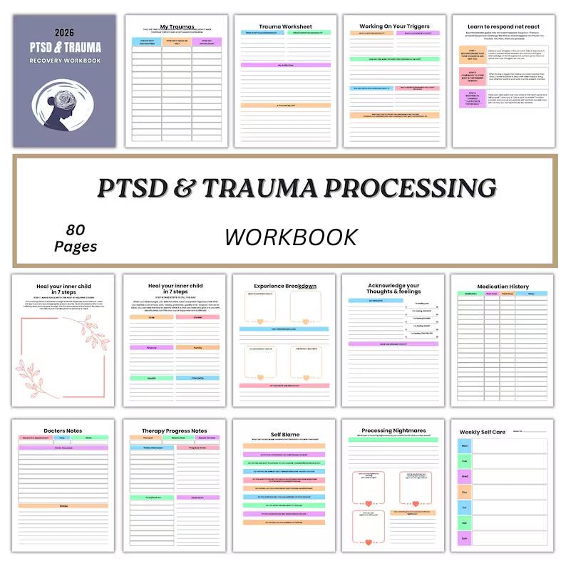 Trauma Processing.pdf 2026 PTSD Trauma Processing Workbook | Therapy Worksheets, Safety Plan ...