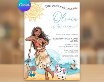 Moana Birthday Invitation: Editable Hawaiian Theme Invite (Digital)