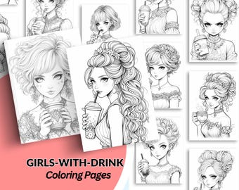 Libro para colorear de chicas de café, chicas chibi de anime (PDF imprimible)
