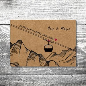 Klappkarte Kraftpapier Hochzeit Einladung Gondel | individuell anpassbar | Hochzeitseinladung Bergliebe | Gondelliebe | Seilbahn | Berge